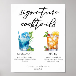 Cocktails auf dem Hochzeitmenü für tropische Signa Poster