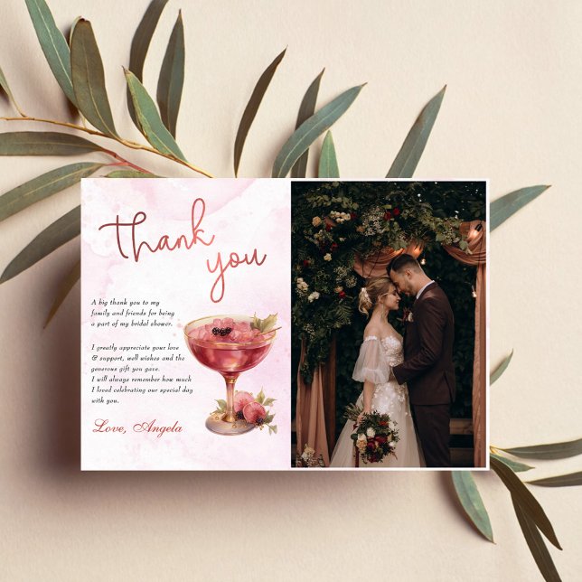 Cocktails Brunch & Bubbly Brautparty Foto Dankeskarte (Von Creator hochgeladen)