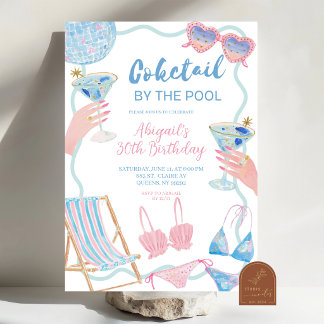 Cocktails by The Pool Birthday Invitation Einladung
