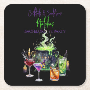 Cocktails & Cauldrons Halloween-Junggesellinnenabs Rechteckiger Pappuntersetzer