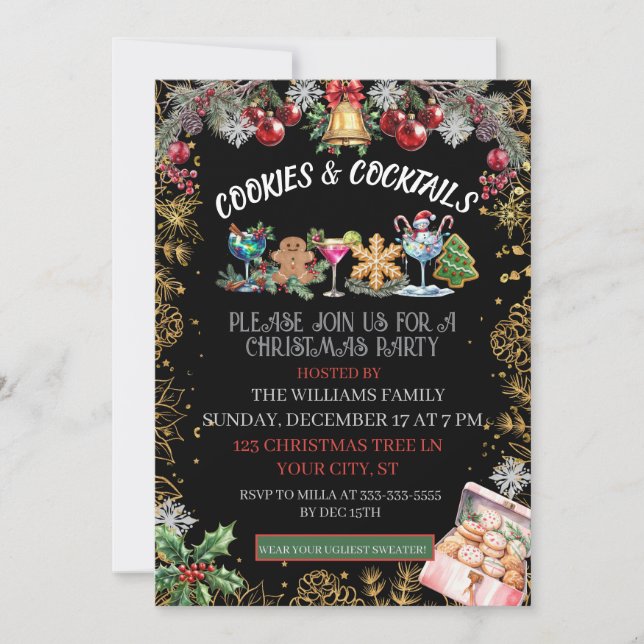 Cocktails & Cookies Weihnachtsfeier  Feiertagskarte (Vorderseite)
