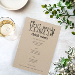 Cocktails Doodle Sketch Modernes Rustikales CUSTOM Menükarte<br><div class="desc">Nutzen Sie diese lustigen skurrilen Menükarten für Ihre Hochzeit, Verlobung, Brautparty oder andere Veranstaltungen. Hand von mir für dich gezeichnet. Vollständig editierbar, fügen Sie Ihre eigene Text- oder Hintergrundfarbe hinzu. Klicken Sie auf "Personalisieren", um den Text zu bearbeiten und "Design bearbeiten", um Schriftart, Farben und Text zu ändern. Ändern Sie...</div>