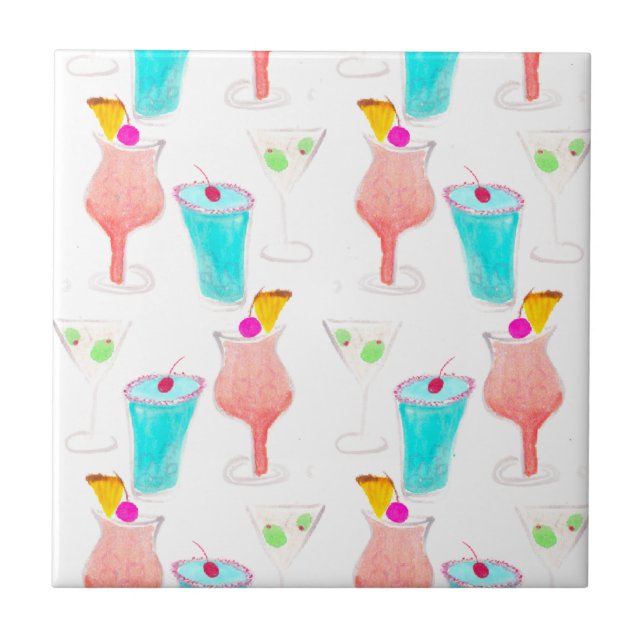 Cocktails Drink Pattern Bar Club Fliese (Vorderseite)