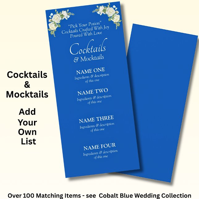 Cocktails Drinks Menü Karte - Cobalt Blue & White (Von Creator hochgeladen)