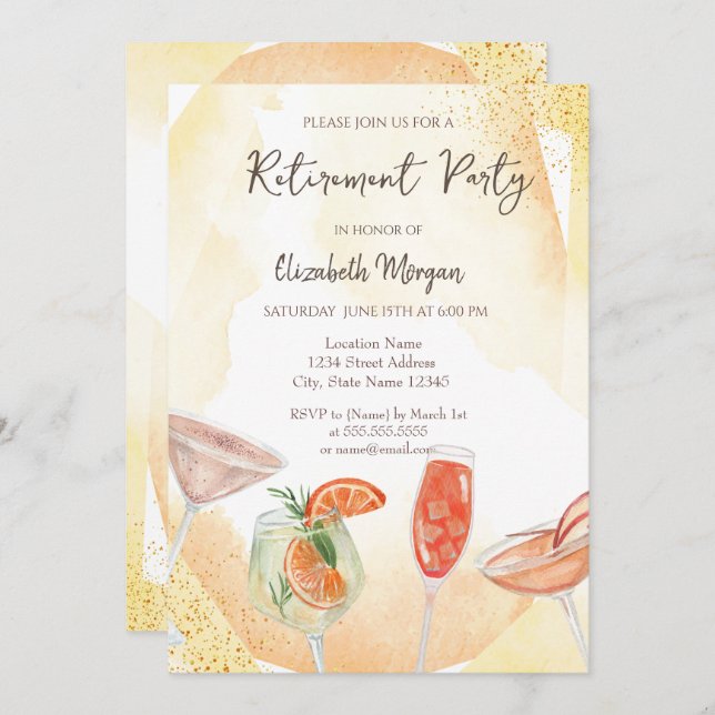 Cocktails Gelbe Pension Einladung (Vorne/Hinten)