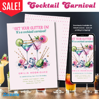 Cocktails Glitzer Candy Carnival Geburtstag - JA Einladung