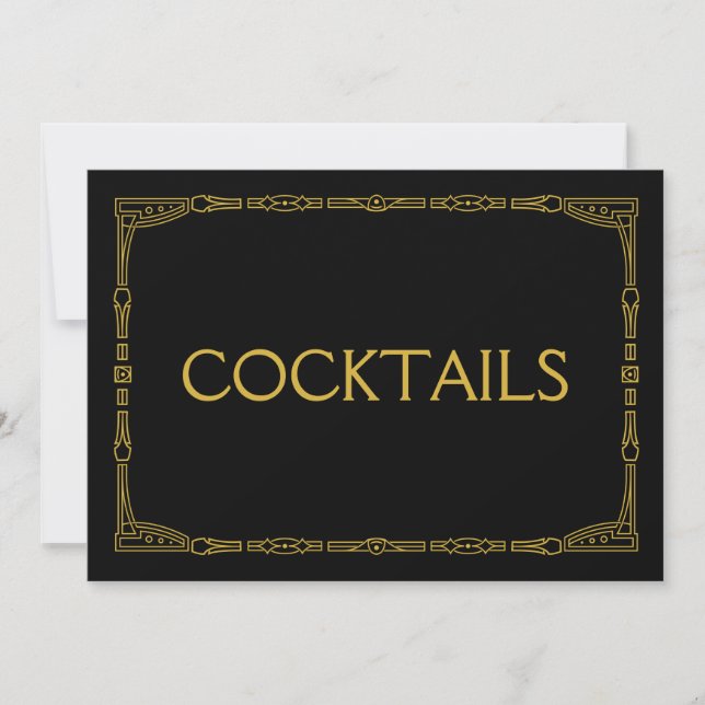 "Cocktails" Gold Art Deco Stil Hochzeitszeichen (Vorderseite)