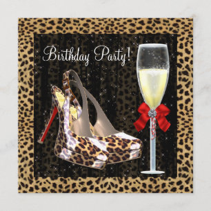 Cocktails High Heels Schuhe Roter Leopard Geburtst Einladung