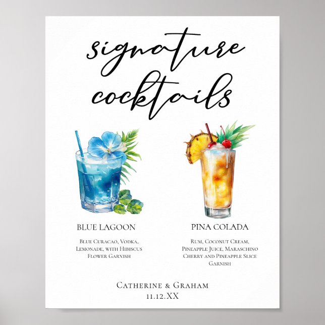 Cocktails Hochzeitsmenü für Beach Signature Poster (Vorne)