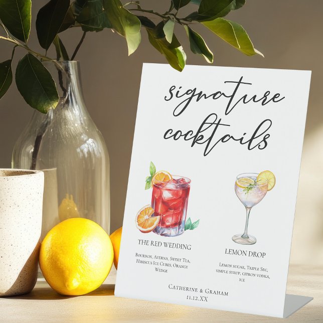 Cocktails Hochzeitsmenü mit süßen Signaturen Sockelschild (Von Creator hochgeladen)