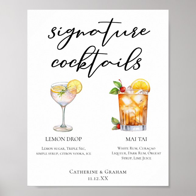 Cocktails Hochzeitsmenü mit süßen und kargen Unter Poster (Vorne)