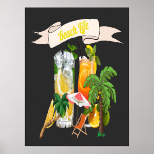 Cocktails im Retro Beach Poster