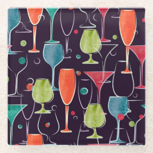Cocktails in Aquarellfarbe, farbenfrohe Vintage Mu Glasuntersetzer