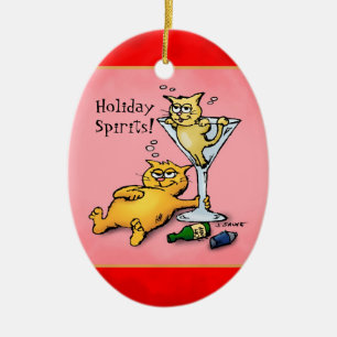 Cocktails & Kätzchen Feiertags-Geister Roter Weihn Keramik Ornament