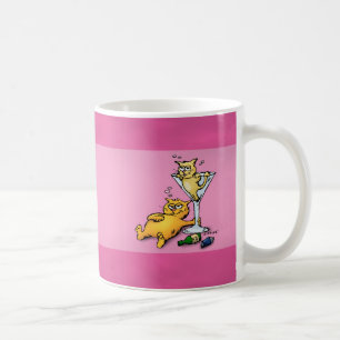 Cocktails & Kätzchen Pink Cartoon Illustration Kaffeetasse