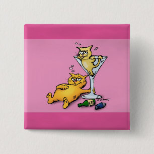 Cocktails & Kätzchen Rosa Cartoon-Button Button