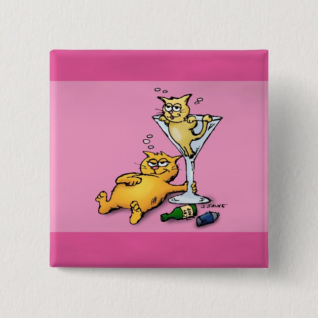 Cocktails & Kätzchen Rosa Cartoon-Button Button (Vorderseite)