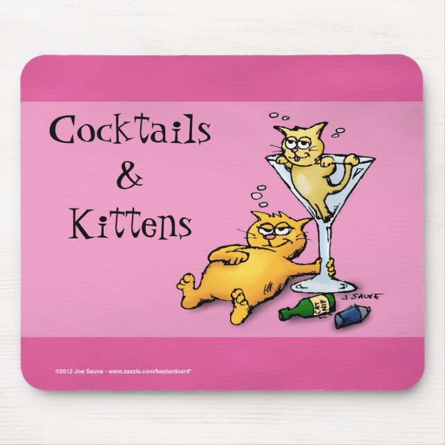 Cocktails & Kittens Pink Cartoon Mouse Pad Mousepad (Vorne)