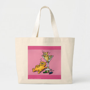 Cocktails & Kittens Rosa Cartoon-Tasche Jumbo Stoffbeutel