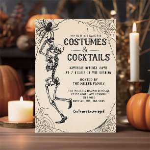 Cocktails & Kostüme Skelett Halloween-Party Einladung