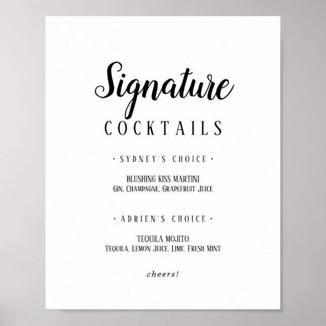 Cocktails mit einfacher Minimalistischer Signatur  Poster (Vorne)