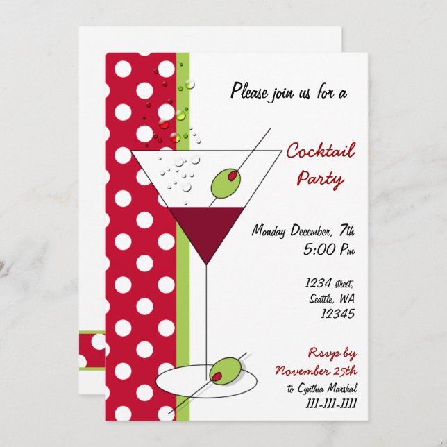 Cocktails Party Einladung (Vorne/Hinten)