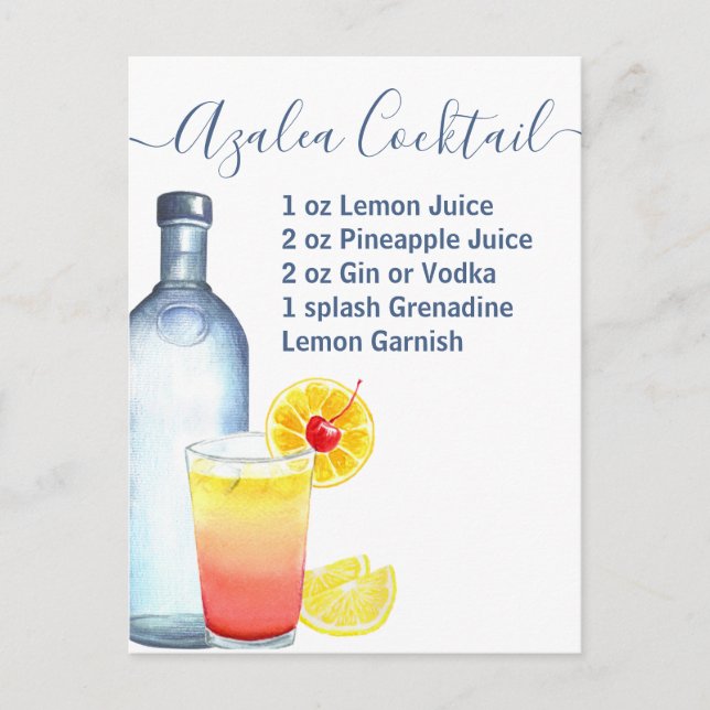 Cocktails Rezept gemischte Getränke Azalea Postkarte (Vorderseite)