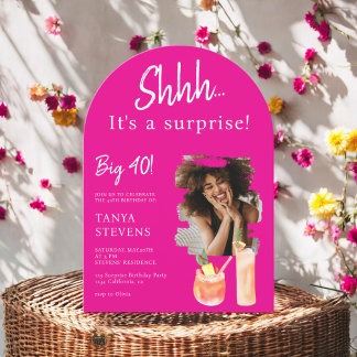 Cocktails Rosa Foto Überraschung 4 Geburtstag Einladung