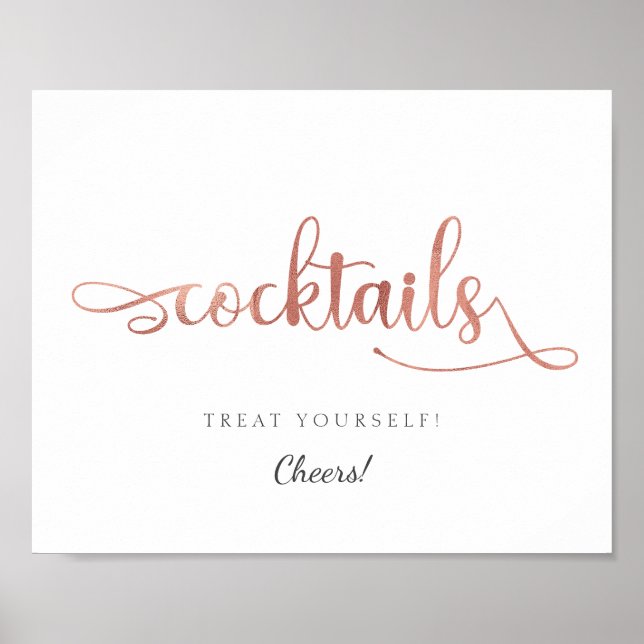 "Cocktails" Rose Gold Wedding Sign Poster (Vorne)