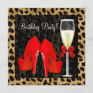 Cocktails Rote High Heel Schuhe Leopard Geburtstag Einladung