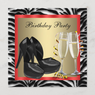 Cocktails Rote High Heels Rotes Zebra Geburtstag Einladung