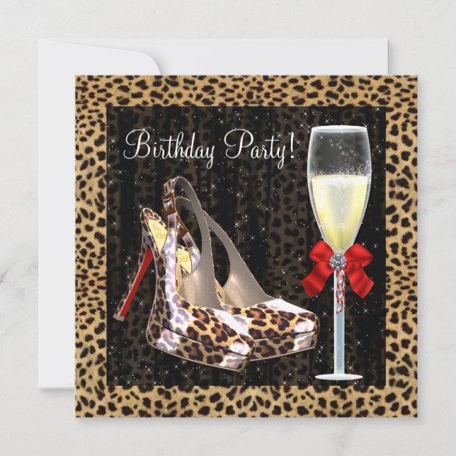 Cocktails Roter Leopard Schuhe Geburtstag Einladung (Vorderseite)
