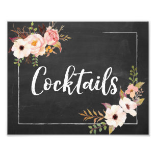 Cocktails Rustikales Blumenschild Fotodruck