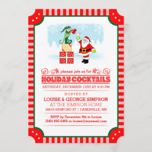 Cocktails - Santa & Elf Red & White Einladung