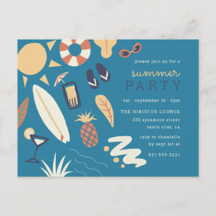Cocktails, Surf & Sun Niedliche Summer Birthday Einladungspostkarte
