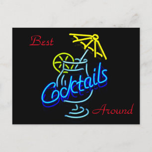 Cocktails Umbrella Drink Neon Unterschreiben Postkarte