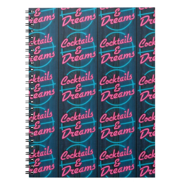 Cocktails und Dreams Neon Sign Muster Notebook Notizblock (Vorderseite)