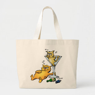 Cocktails und Kätzchen Cartoon-Tasche Jumbo Stoffbeutel