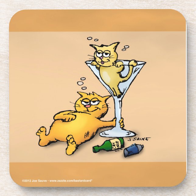 Cocktails und Kittens Gold Funny Untersetzer (Vorderseite)