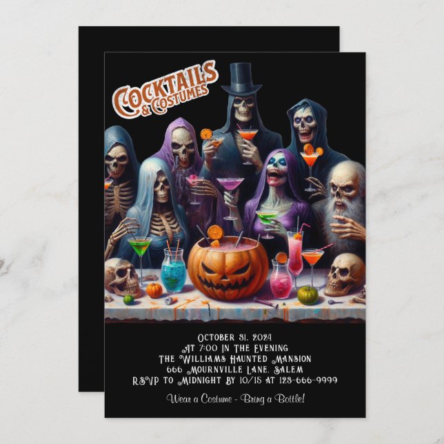 Cocktails und Kostüme Halloween-Party Einladung (Vorne/Hinten)