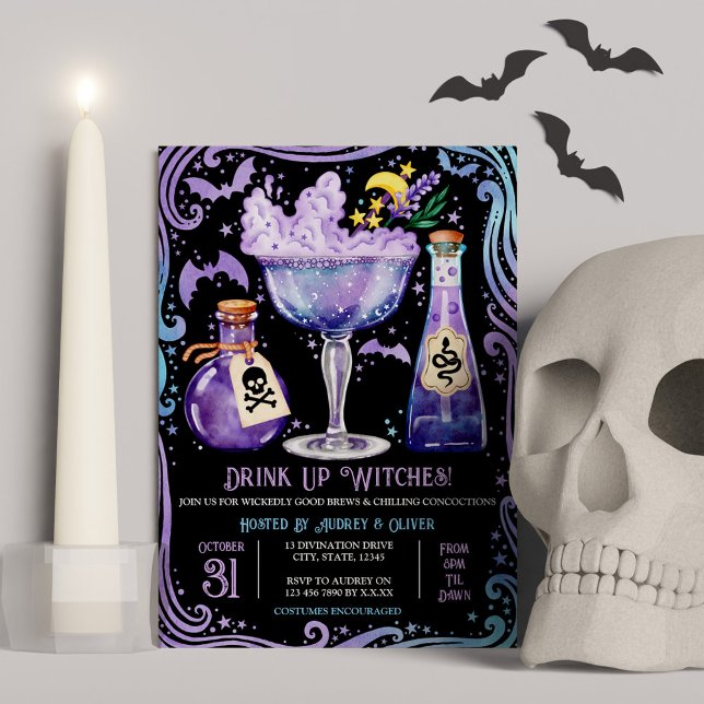 Cocktails und Kostüme, mit Halloween-Party Einladung (Cocktails and Costumes Witch Halloween Party Invitation)