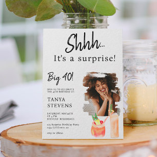 Cocktails Weißes Foto Überraschung 40 Geburtstag Einladung