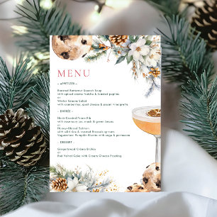 Cocktails & Winter florales Weihnachtsessen Party Menükarte