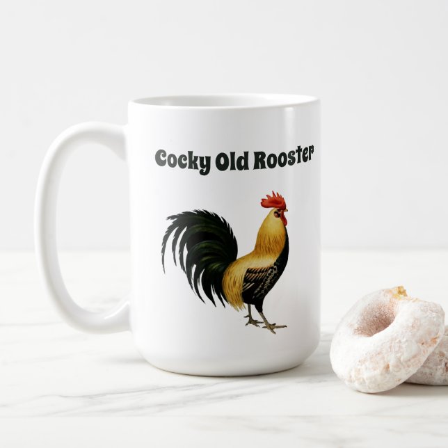 "Cocky Old Rooster" mit Grafik eines Roosters Kaffeetasse (Mit Donut)