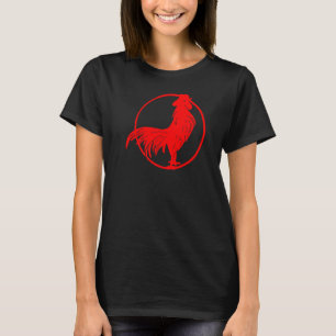 Cocky Red Rooster Zodiak Chicken Silhouette T-Shirt