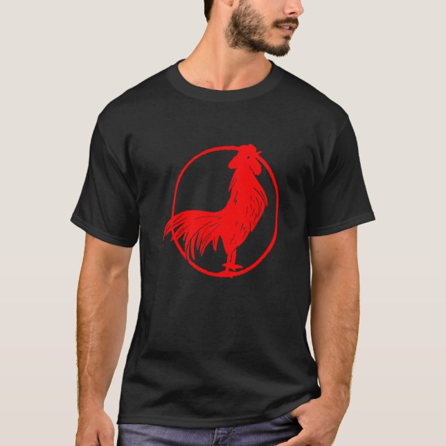 Cocky Red Rooster Zodiak Chicken Silhouette T-Shirt (Vorderseite)