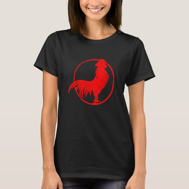 Cocky Red Rooster Zodiak Chicken Silhouette T-Shirt (Vorderseite)