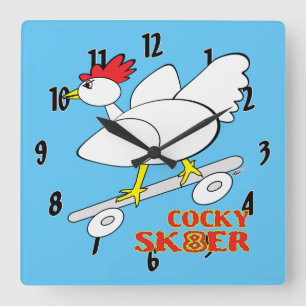 Cocky Skater Quadratische Wanduhr
