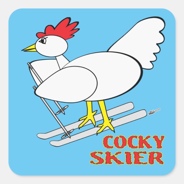 Cocky Skier Quadratischer Aufkleber (Vorderseite)
