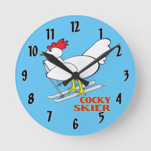 Cocky Skier Runde Wanduhr